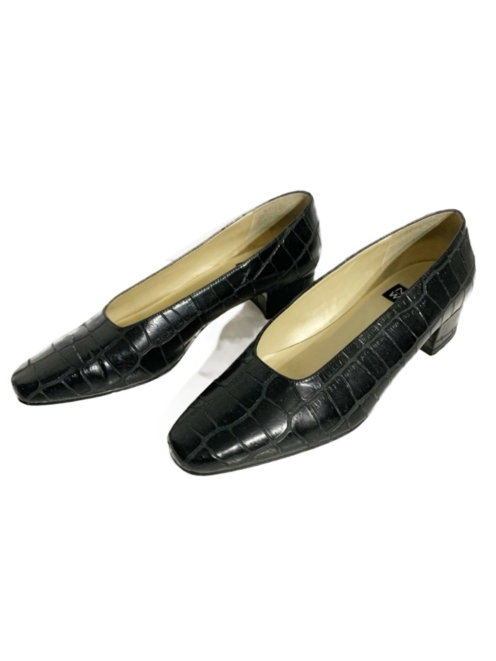 Vintage Nine West Alligator Print Leather Slip On Squarish Toe Heels Block Heels